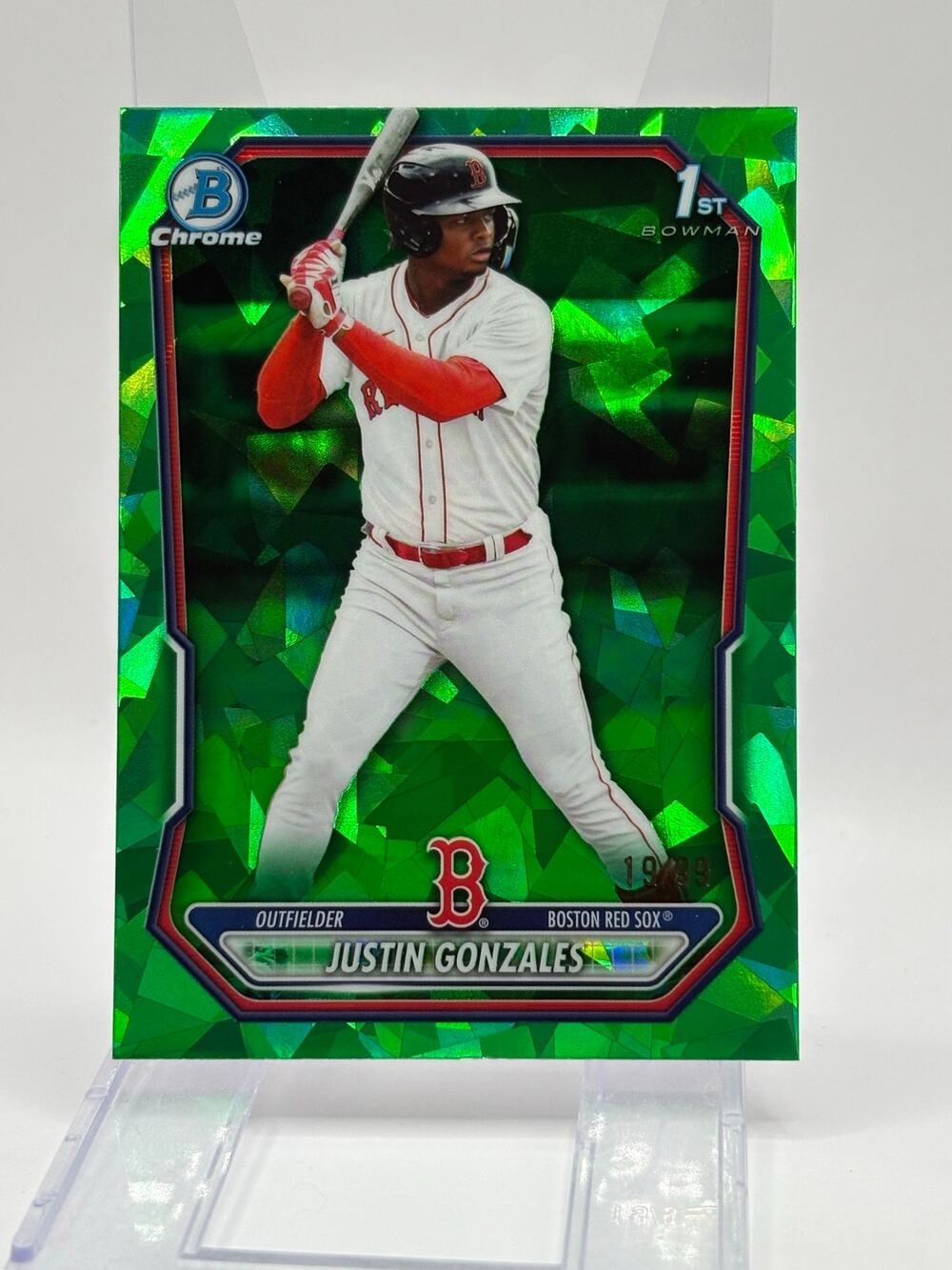2026 Bowman Sapphire Justin Gonzales 1st Chrome Green Refractor 19/99 SP Red Sox